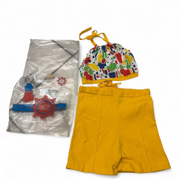 Vintage 1960s Playtown Halter Top & High Waist Shorts Set w/ Original Bag Sz 14 - Picture 1 of 9